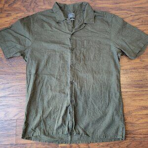 PRIMARK Regular Fit Khaki Green Linen Blend Collared Button-Up Shirt sz XL EUC